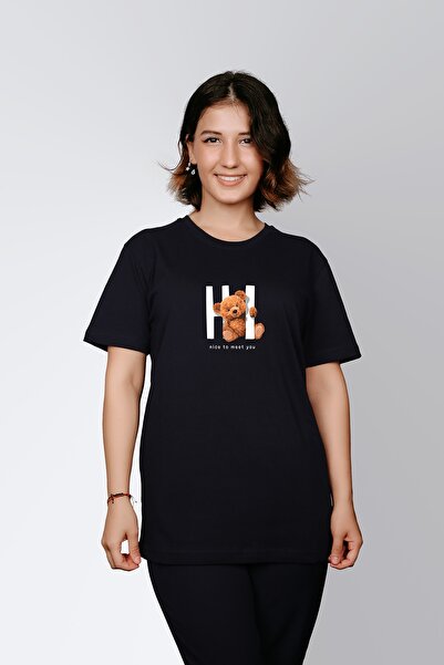 ErTaPassage Negru Nice To Meet You cu imprimeu Femei tricou - T7916479