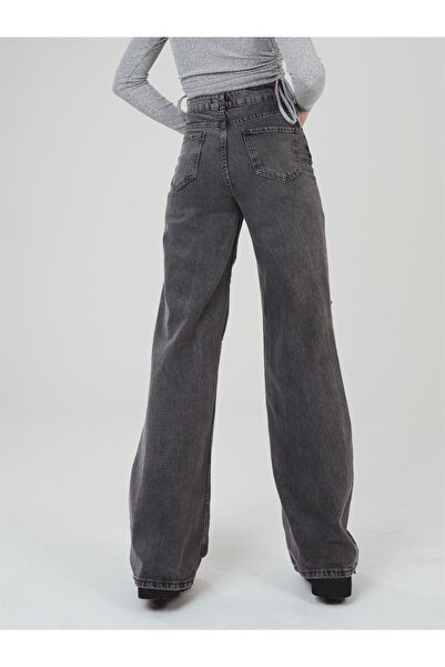 Trn JNS Alia Smoked Extra Lycra Anthracite Super High Waist Loose Jeans Palazzo Trousers (wide Leg)