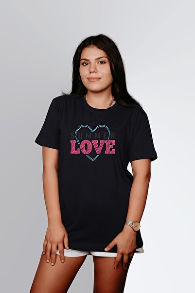 ErTaPassage Black Summer Love Written cu imprimeu Standard tricou pentru feme...