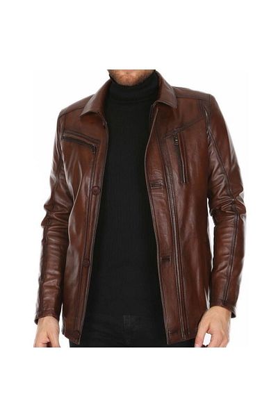 Derimont's Genuine Leather Brown Western Model Leather Coat