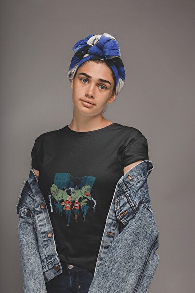 ErTaPassage Dinozaur negru cu imprimeu Femeie tricou - T1558692