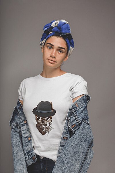 ErTaPassage White Man cu imprimeu Woman tricou - Cu pălărie și barbă, T5091219