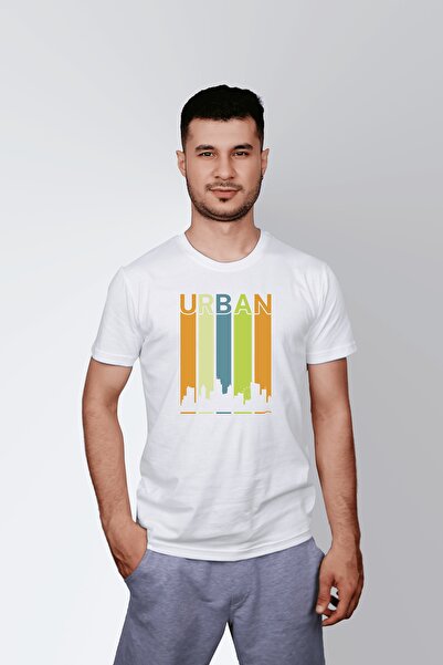 ErTaPassage Tipografie urbană albă cu imprimeu Bărbați tricou - T9411292