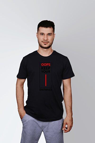 ErTaPassage Negru cu imprimeu Bărbați tricou - Mesafeni Koru Yazılı, T8101328