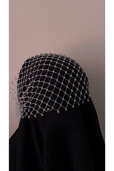 Alâ Atelier White Stone Mesh Bandana Hair Accessory Bonnet