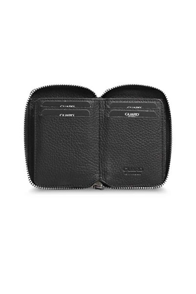 GUARD Fermuarlı Siyah Deri Mini Cüzdan