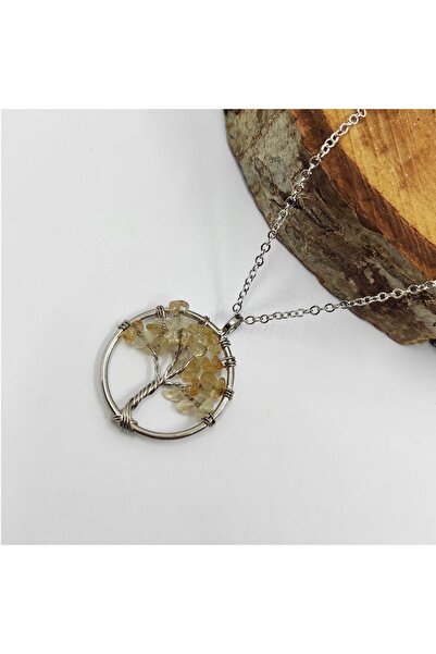 ByKolyeucum Natural Citrine Stone Tree of Life Natural Stone Necklace