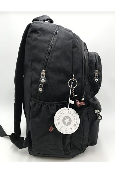 DUOMİNO Crinkle Fabric Water Resistant Large Size Black Clinker Backpack