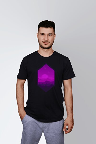 ErTaPassage Men's Black Three Mountain T-shirt - T1425063