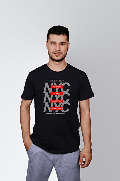 ErTaPassage Crna Štampano Muška T-shirt - Nyc Napisano, T3788139