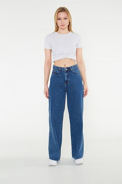 Livik My Women Blue Lycra Pantaloni largi cu talie super înaltă. (super Înalt.) Picior lat.