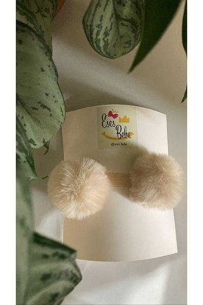 ESES BEBE Baby Girl Cream Pompom Tape Bandana
