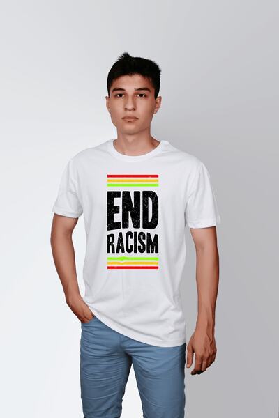 ErTaPassage Alb 'Stop Racism' cu imprimeu Bărbați tricou - T1253114