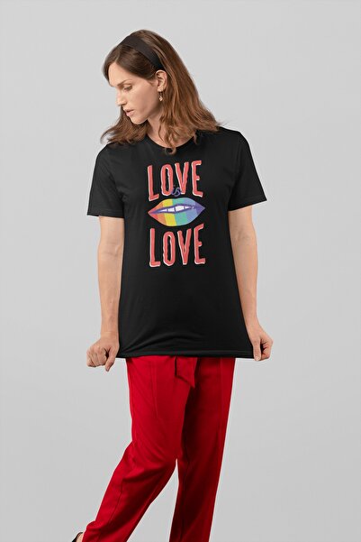 ErTaPassage Γυναικείο μπλουζάκι Black Love Is Love με τύπωμα Standard T8357296