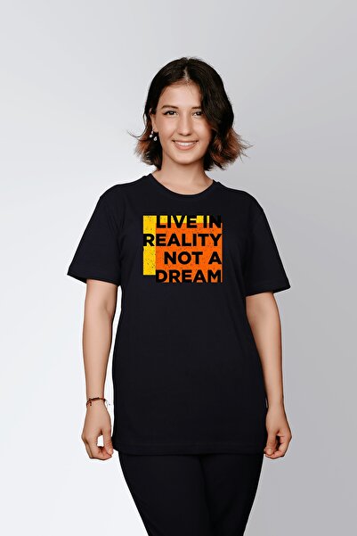 ErTaPassage Μαύρο γυναικείο μπλουζάκι Live Reality Dream με τύπωμα - T7488247