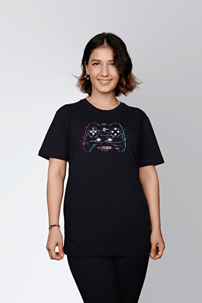 ErTaPassage Black Game Pad cu imprimeu supradimensionat Femeie tricou - T1671011