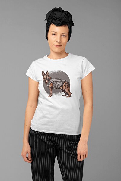 ErTaPassage Λευκό oversized Γυναικείο μπλουζάκι - K9 με τύπωμα , T8278761