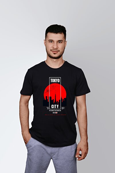 ErTaPassage Negru Tokyo City cu imprimeu Bărbați tricou - T5628757