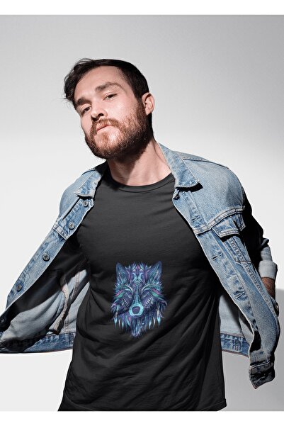 ErTaPassage Μπλουζάκι Black Blue Wolf με τύπωμα Ανδρικό oversized - T4842627