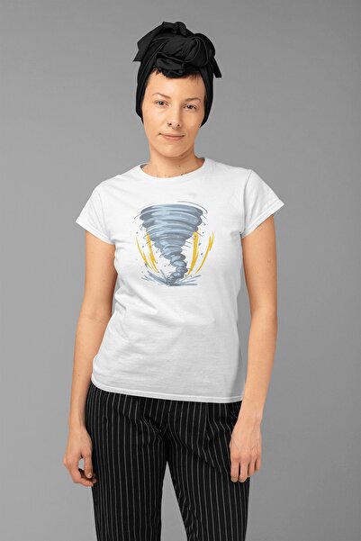 ErTaPassage Alb supradimensionat tricou - Kasırga cu imprimeu , Femeie, T6410427