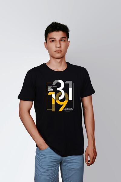 ErTaPassage Black Core Denim Štampano Muški T-shirt - T4714024