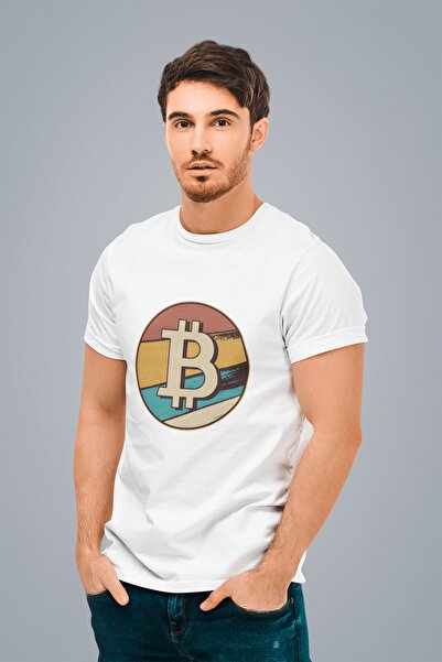 ErTaPassage Λευκό ανδρικό μπλουζάκι Bitcoin Retro με τύπωμα - T891304