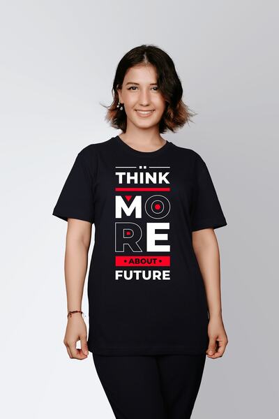 ErTaPassage Negru cu imprimeu Femeie tricou - Gândiți-vă la viitorul mai mare...