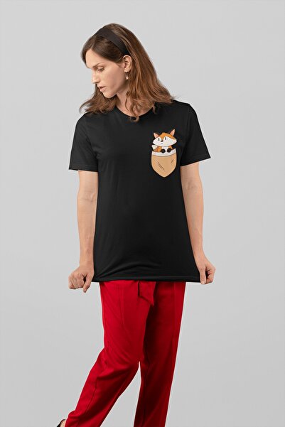 ErTaPassage Γυναικείο μπλουζάκι Black Fox με τύπωμα - Pocket T4222428