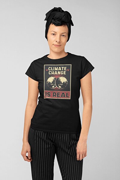ErTaPassage Черна дамска тениска с печат - Климатични промени T436629