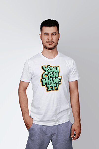 ErTaPassage Λευκό με τύπωμα Ανδρικό μπλουζάκι - You Can Do It, T4381202