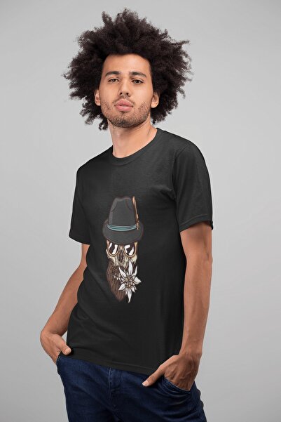 ErTaPassage Bărbat cu imprimeu Bărbat negru tricou - Cu pălărie și barbă T344...