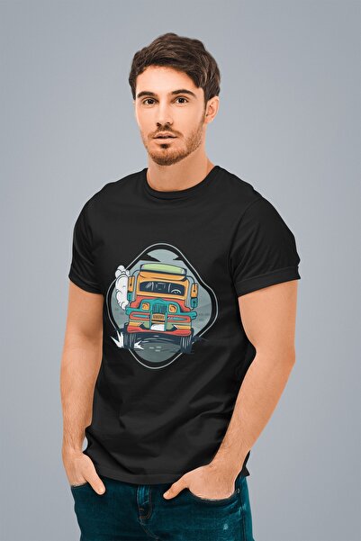 ErTaPassage Jeepney cu imprimeu pentru bărbați, negru tricou - T7380605
