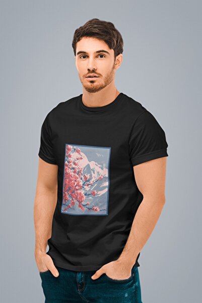 ErTaPassage Ανδρικό μπλουζάκι Black Mountain Landscape με τύπωμα - T7844187