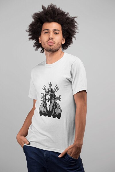 ErTaPassage White Anime Viking cu imprimeu Bărbați supradimensionat tricou - ...
