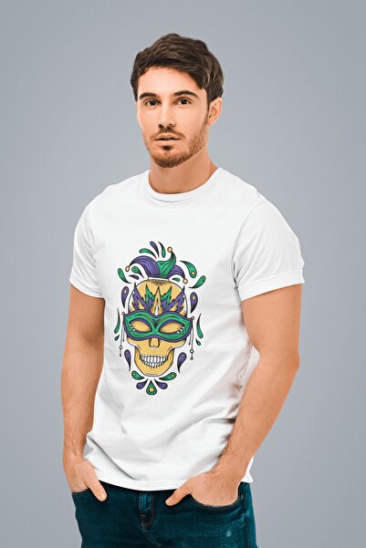 ErTaPassage Mardi Gras alb cu imprimeu pentru bărbați tricou - T2005496