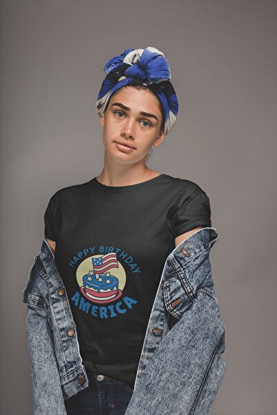 ErTaPassage Black Happy New Year America cu imprimeu Femei tricou - T8221056