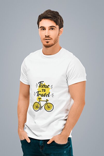ErTaPassage Bicicletă albă cu imprimeu bărbați tricou - T5720092