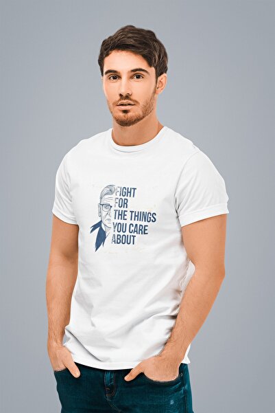 ErTaPassage Beli Ruthbader Štampano Muški Oversize kroj T-shirt - T5434228