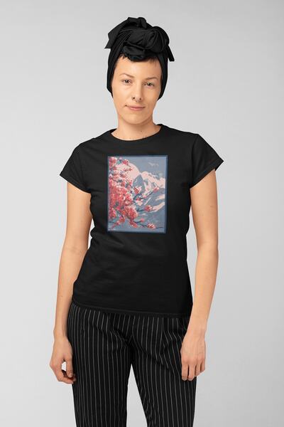 ErTaPassage Peisaj de munte negru cu imprimeu Femeie tricou - T7844187