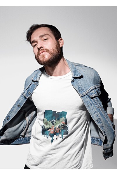 ErTaPassage Dinozaur alb cu imprimeu supradimensionat Băiat tricou - T1536533