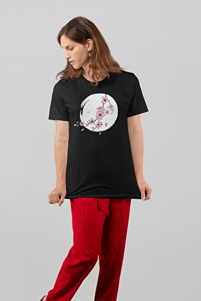 ErTaPassage Model cu flori de cireș negru supradimensionat Femei tricou - T54...