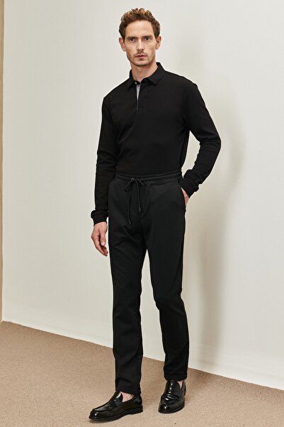 ALTINYILDIZ CLASSICS Erkek Siyah Slim Fit Dar Kesim Beli Bağlamalı Esnek Pant...