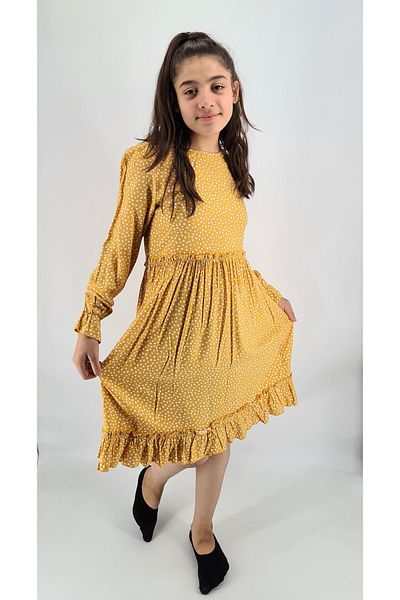 RAMON&ARTOS Rochie din poplin elastic cu mânecă lungă cu mânecă cu buline