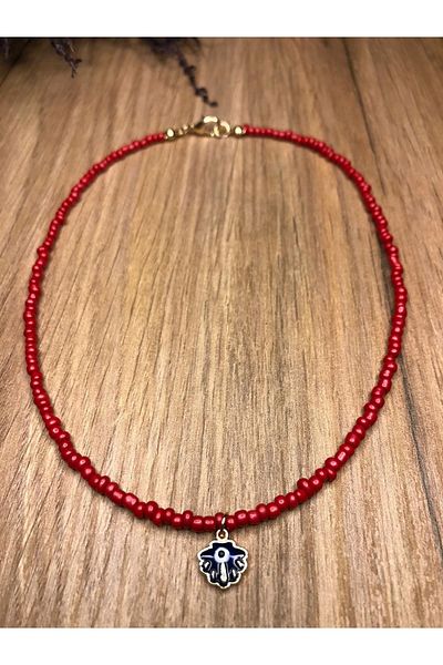 Stoneday Evil Eye Bead Pendant Red Sand Bead Necklace