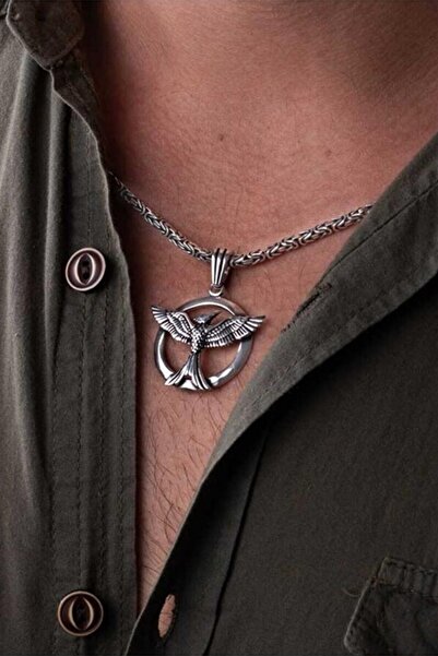 Anı Yüzük Erkek 925 Ayar Gümüş Anka Kuşu Kolye Kral Zincirli