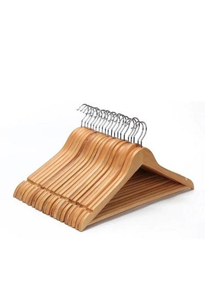 Lorin Natural Wooden Clothes Hanger Set of 6 Clothing Hanger Closet Organizer Polished Wooden Natural Hanger