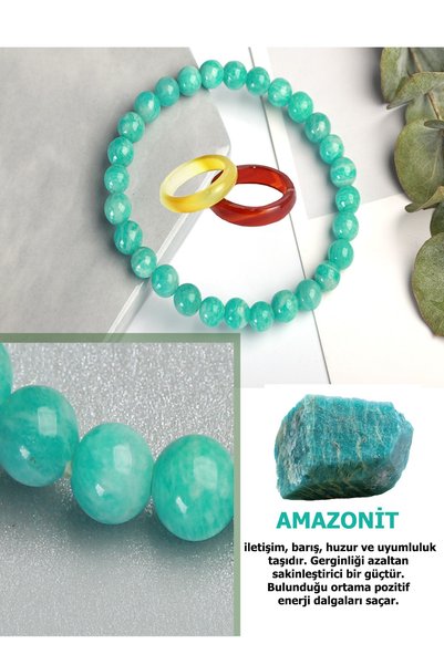 NehirTaş Sertifikalı Doğal Taş Amazonit Huzur Ve Uyumluluk Bilekliği 1 Adet A...