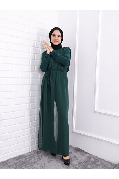 Aranlı tekstil Chiffon Women's Long Jumpsuit Dress with Mobile Belt