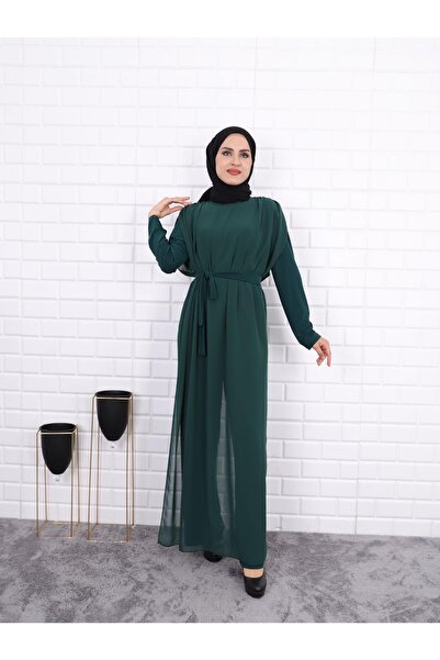 Aranlı tekstil Chiffon Women's Long Jumpsuit Dress with Mobile Belt