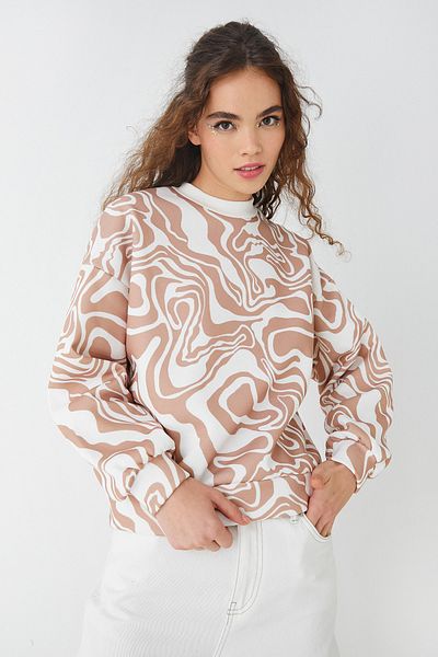 Koton Women's Beige Patterned Sweatshirt 3WAL10187IK